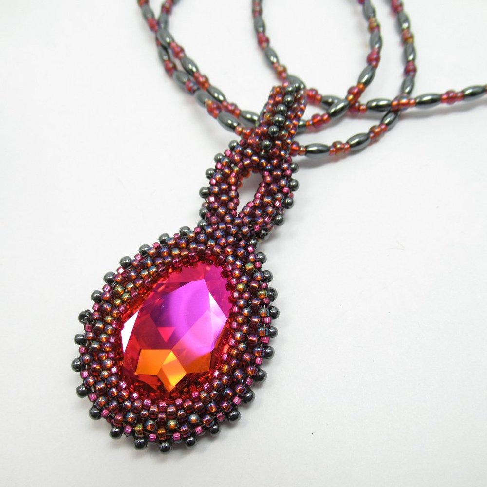 Bead woven Swarovski focal necklace